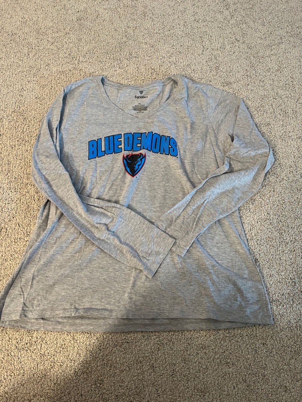 Fanatics Gray Long Sleeve "BLUE DEMONS" Tee with Blue Logo